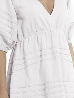7 For All Mankind White Backless V-Neck Puff Sleeve Dress